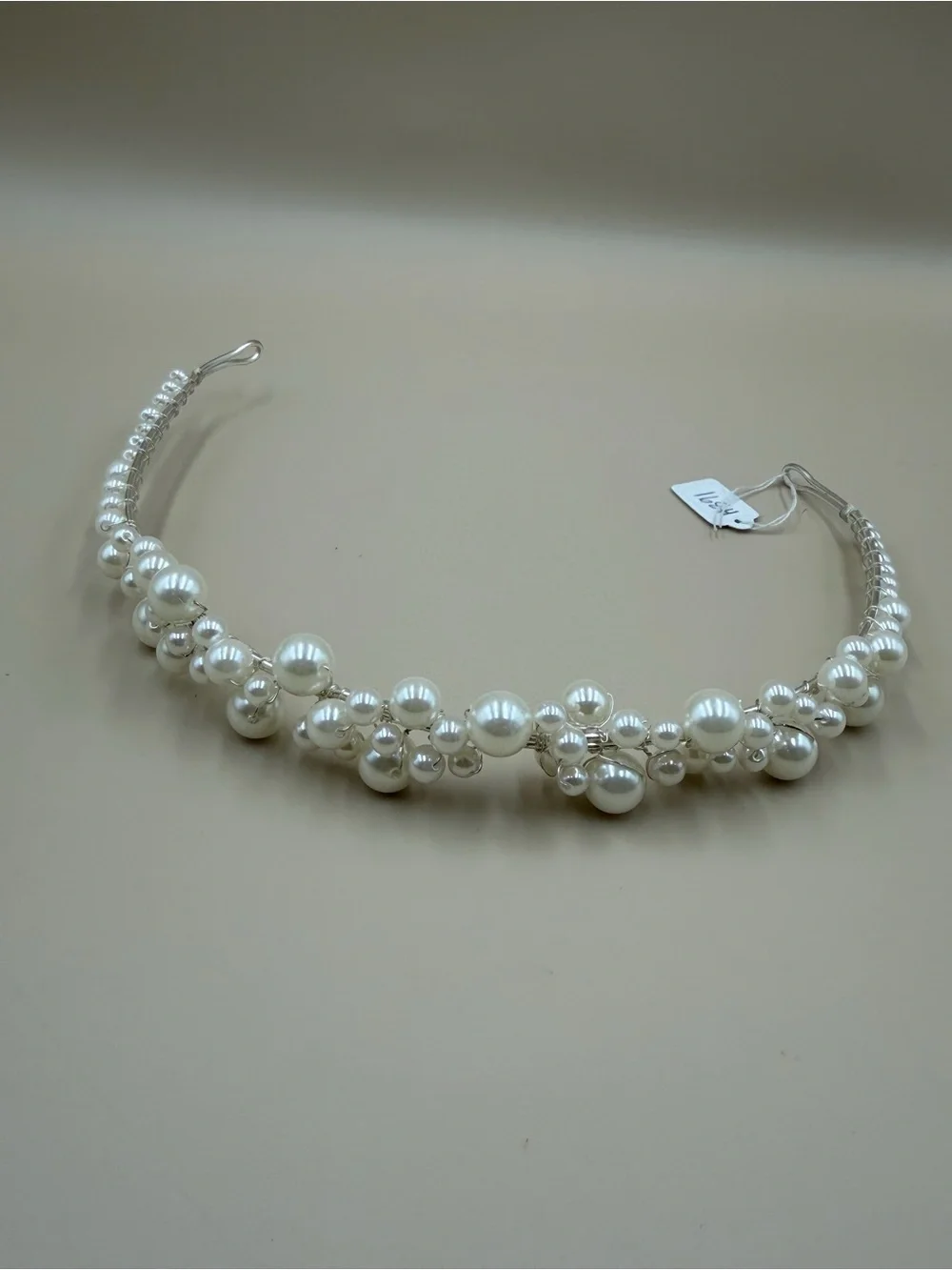Bridal Pearl Headband Wedding Hair Accessory Ivory Faux Pearl Silver Tone NEW